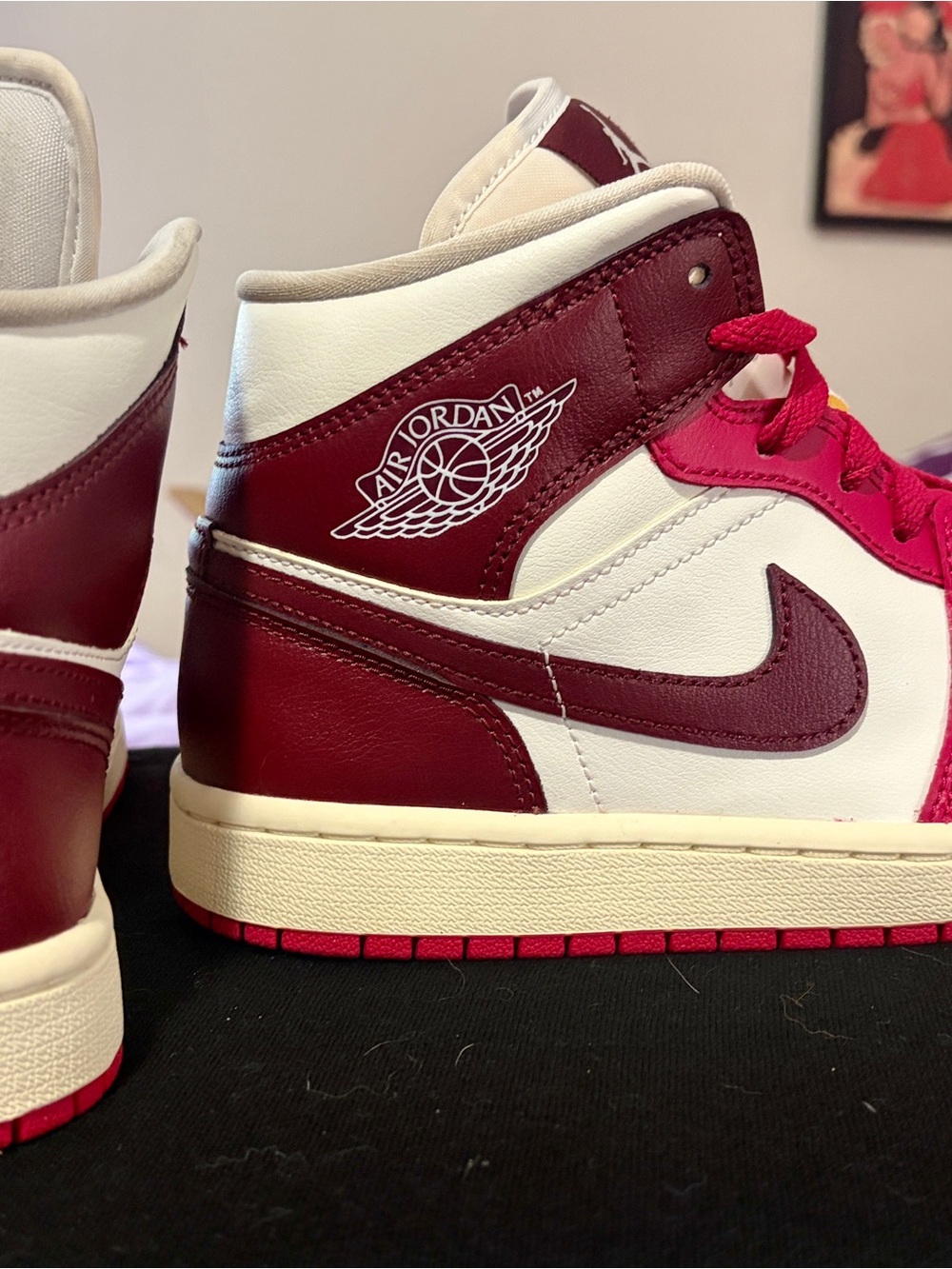 Nike Air Jordan 1 Mid White and Maroon Women's Athletic Shoes